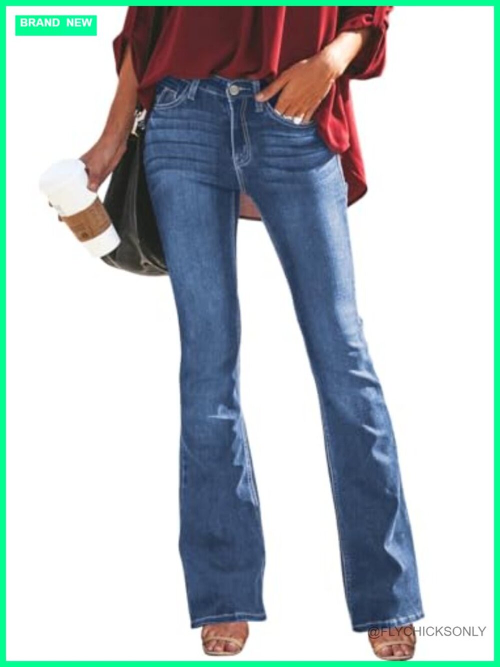 Sidefeel High Waisted Bell Bottom Jeans Flared Wide Leg Denim Pants